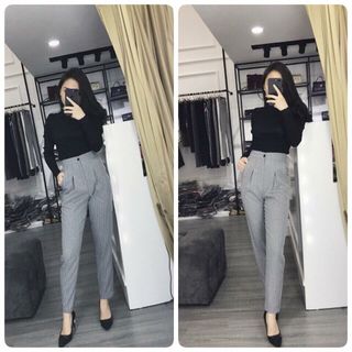 Hg-412 quần baggy nữ kẻ sọc màu xám
