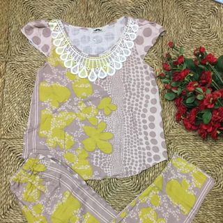 Bộ lanh xước phối ren quần dài