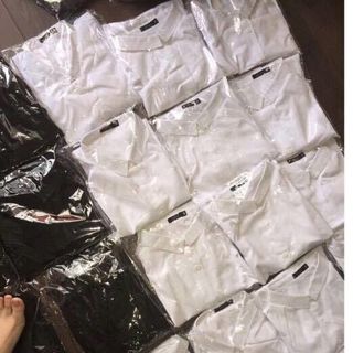 sơ mi cổ lá nhỏ  trắng - đen