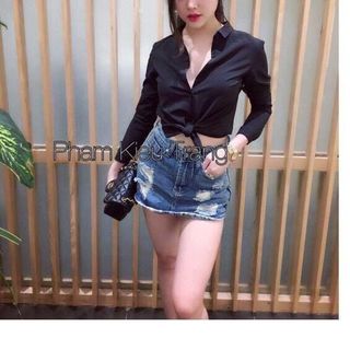 sơ mi cổ lá nhỏ  trắng - đen