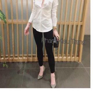 sơ mi cổ lá nhỏ  trắng - đen