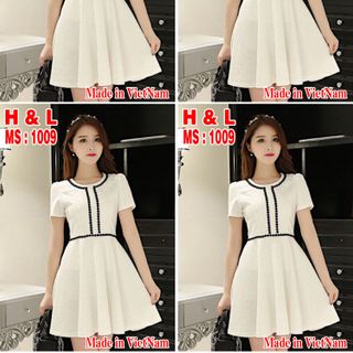 Đầm xòe phối ren cổ tròn 1009 - giá sỉ - giá tốt