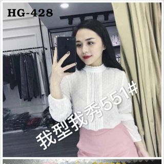 Hg-428 áo phối ren giữa màu trắng