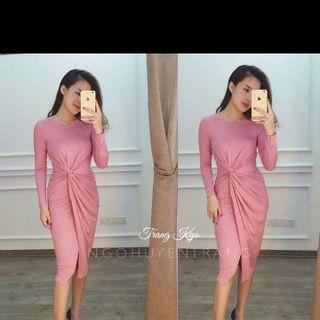 d4438 đầm body xoắn eo - chất thun cotton