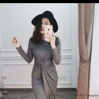 d4438 đầm body xoắn eo - chất thun cotton