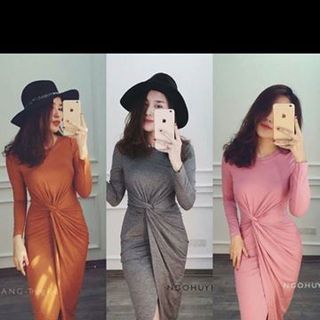 d4438 đầm body xoắn eo - chất thun cotton