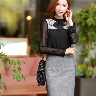 Áo kiểu thắt nơ voan phối ren
