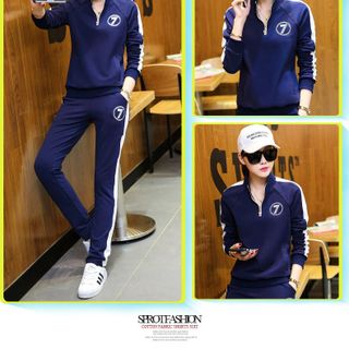 Bộ fashion 7 phối sọc cổ đứng dây kéo