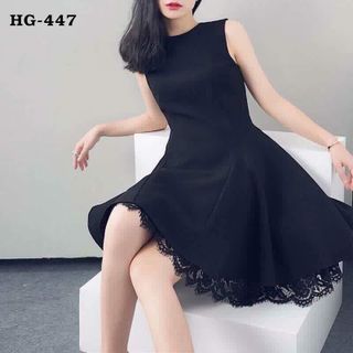 Hg-447 đầm xòe chân ren màu đen