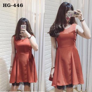 Hg-446 đầm xòe chân ren màu cam đất
