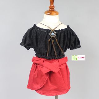 Set áo ren váy tà chéo có phụ kiện