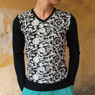 Áo len nam cổ tim hoạ tiết