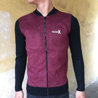 Áo len kéo khoá da lộn