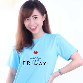 I-22 áo thun nữ in chuyển nhiệt happy friday màu xanh