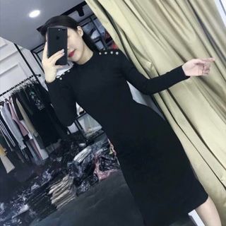 d4612 đầm body kết hạt vai - chất thun cotton giá sỉ