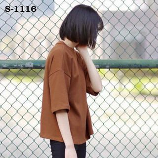 Áo thun trơn nữ kiểu form rộng tay lỡ màu nâu đất