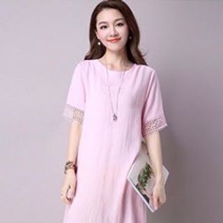 Đầm suông tay ngắn ren viền