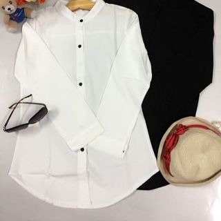 Áo ck trắng đen phom dài