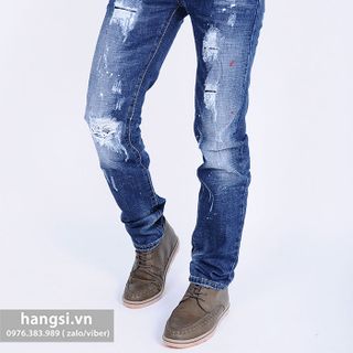 Quần jeans nam rách bụi phun sơn dt254