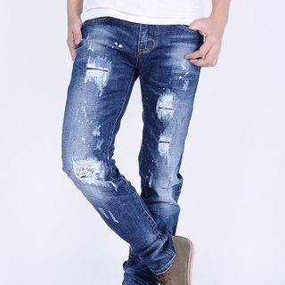 Quần jeans nam rách bụi phun sơn dt254