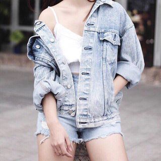 Hg-527 áo khoác jean nữ bò túi hộp