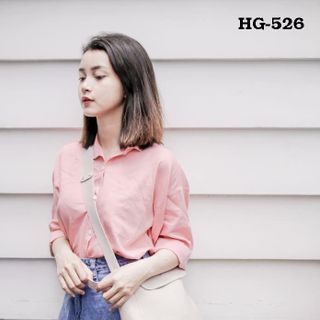 Hg-526 áo sơ mi nữ 2 nẹp form rộng màu hồng