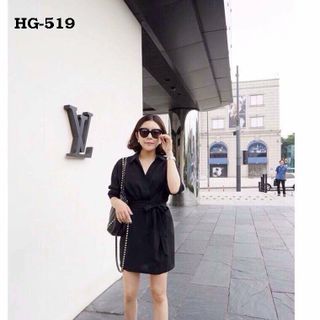 Hg-519 đầm suông cổ vest màu đen