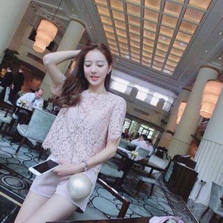 Hg-517 sét bộ áo ren quần short basic màu đỏ cherry