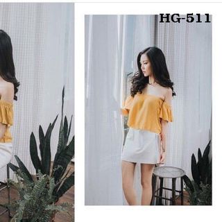 Hg-511 áo nữ kiểu rớt vai màu vàng