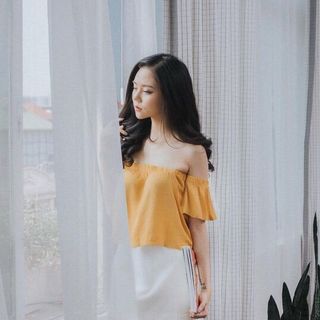 Hg-511 áo nữ kiểu rớt vai màu vàng