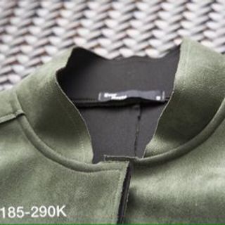 Áo khoác da lộn cổ trụ tay dài phối túi cực chất