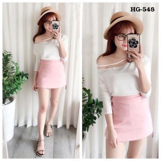 Áo thun kiểu lệch vai dây cổ 4 màu