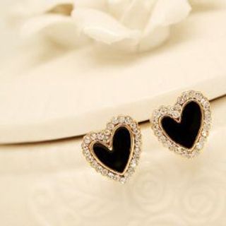Bông tai trái tim mặt đen