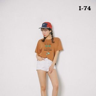 I-74 áo thun nữ form rộng tay lỡ in chữ half full