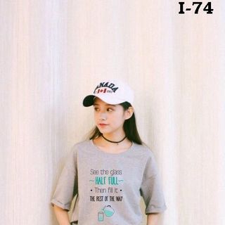 I-74 áo thun nữ form rộng tay lỡ in chữ half full