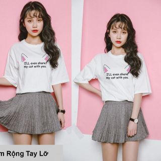 I-73 áo thun tay lỡ form rộng in chữ tai thỏ