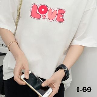 I-69 áo thun nữ tay lỡ form rộng in chữ love