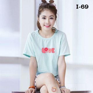 I-69 áo thun nữ tay lỡ form rộng in chữ love