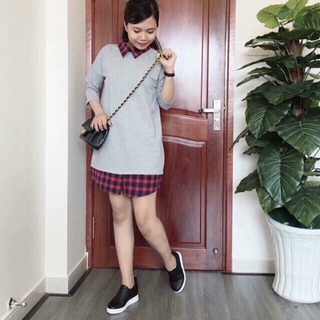 Đầm phối caro xinh xắn y hình 100 hàng thái