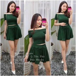 Bộ set váy áo xệ vai nhúng y hình 100