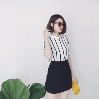 Bộ set sơ mi sọc chân váy hình