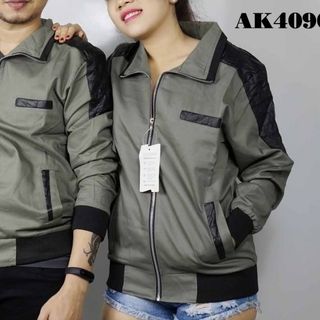 Áo khoác đôi kaki phối da