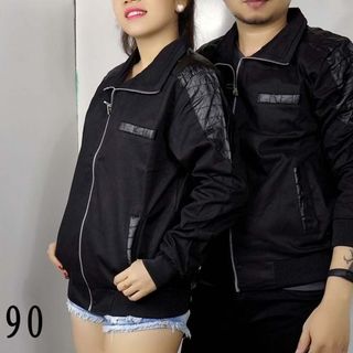 Áo khoác đôi kaki phối da