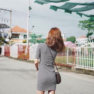 Hg-588 đầm kẻ sọc tay con