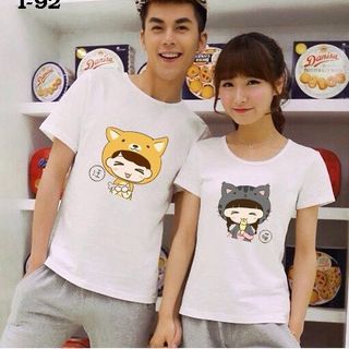 Áo thun cặp màu trăng in bé gái