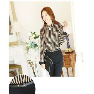 Áo sơmi nữ tay dài sọc đứng màu nude tp417