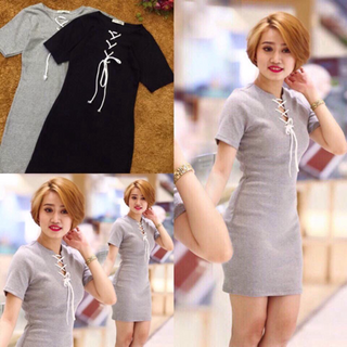 Đầm thun gân đan dây ngực