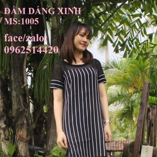 Đầm sọc suông phối lưới 1005 - gía sỉ - giá tốt