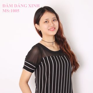 Đầm sọc suông phối lưới 1005 - gía sỉ - giá tốt