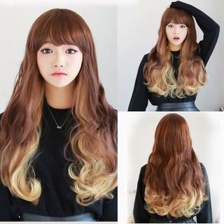 Tóc giả xoăn dài ombre nâu vàng mhs28